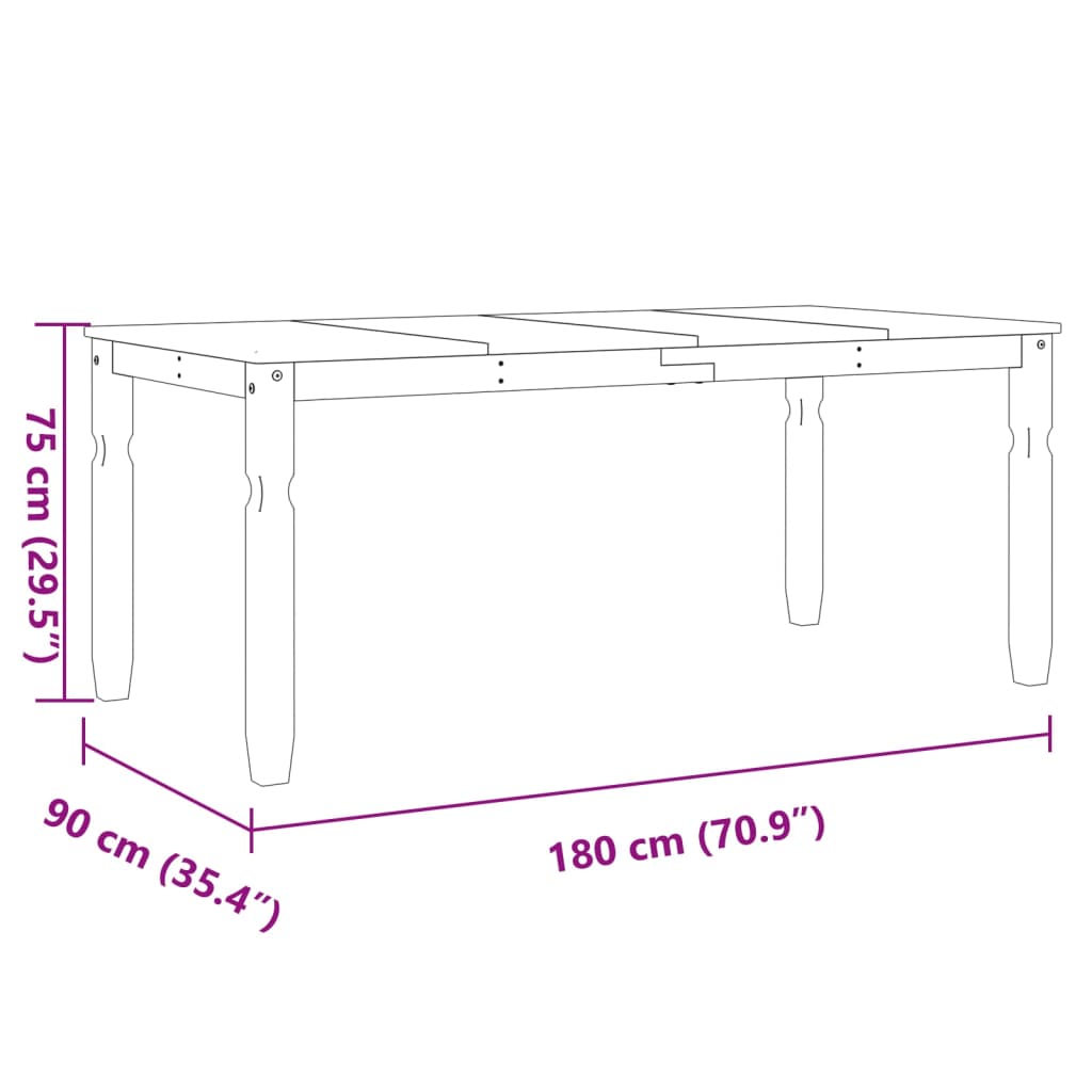 vidaXL Τραπεζαρία Corona Γκρι 180 x 90 x 75 εκ. από Μασίφ Ξύλο Πεύκου