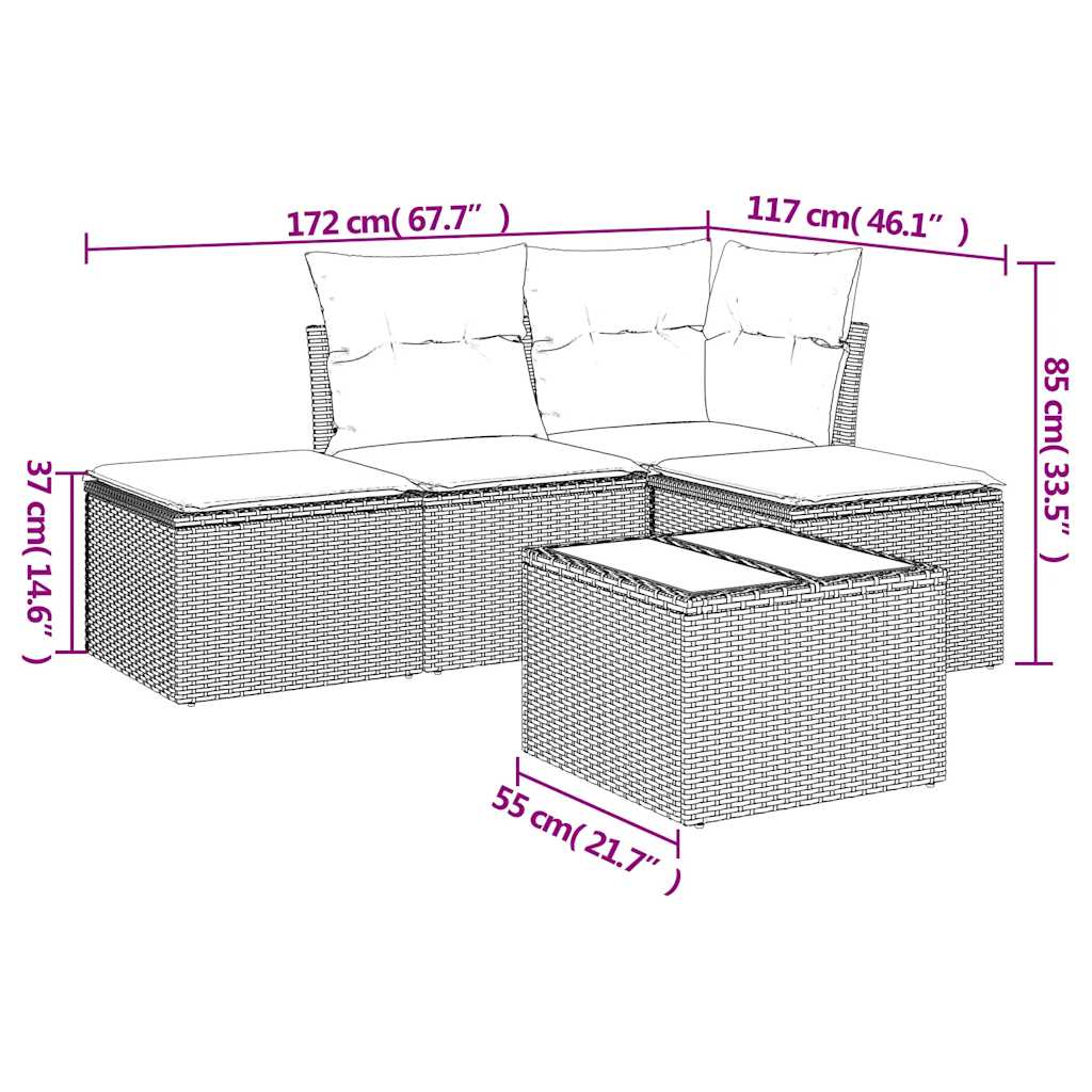 vidaXL Σαλόνι Κήπου Σετ 5 Τεμαχίων Γκρι Συνθετικό Ρατάν με Μαξιλάρια