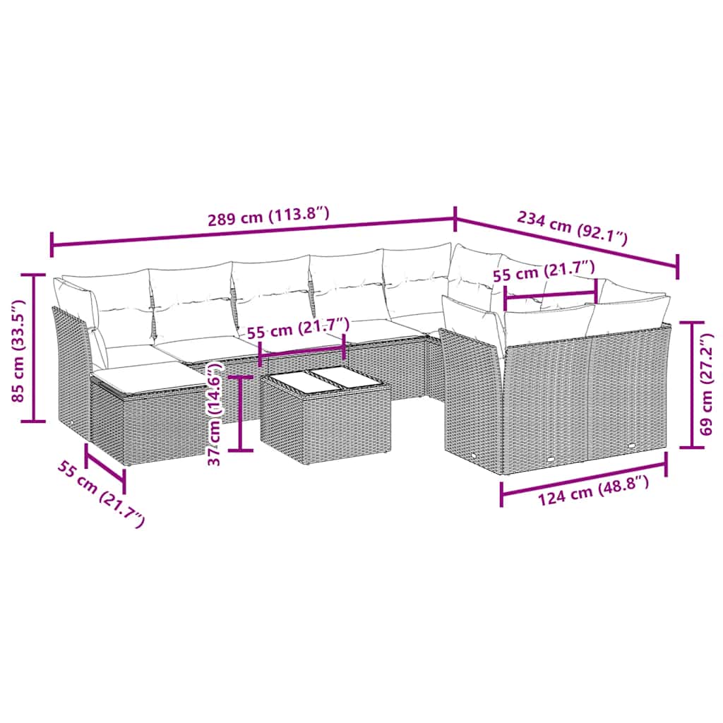 vidaXL Σαλόνι Κήπου Σετ 11 Τεμαχίων Μαύρο Συνθετικό Ρατάν με Μαξιλάρια