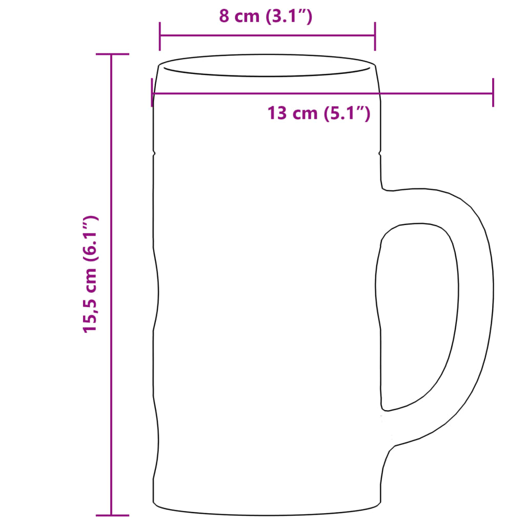 vidaXL Κούπα Μπίρας με Λαβή Γυάλινη 6 Τεμ. 500 ml