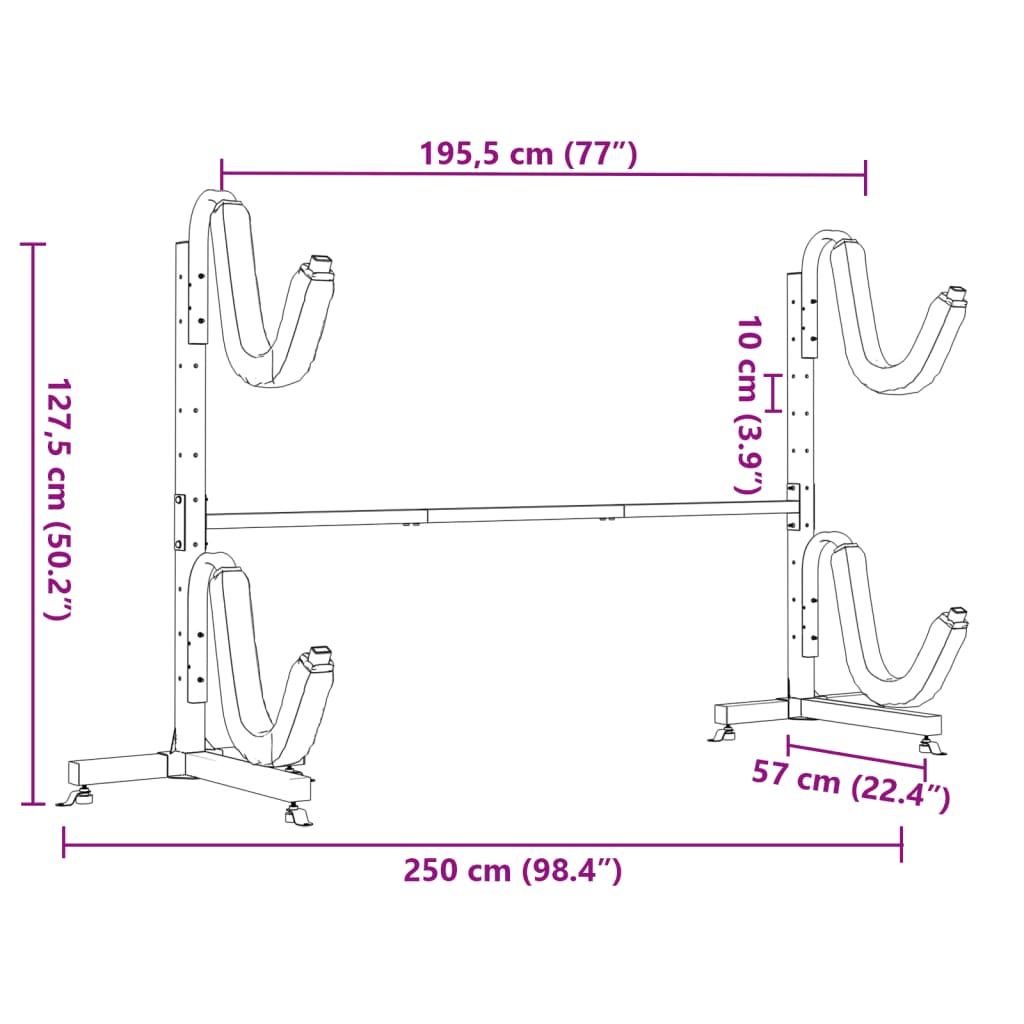 vidaXL Ράφι Αποθήκευσης Καγιάκ για 2 Καγιάκ 250x57x127,5 εκ. Ατσάλι