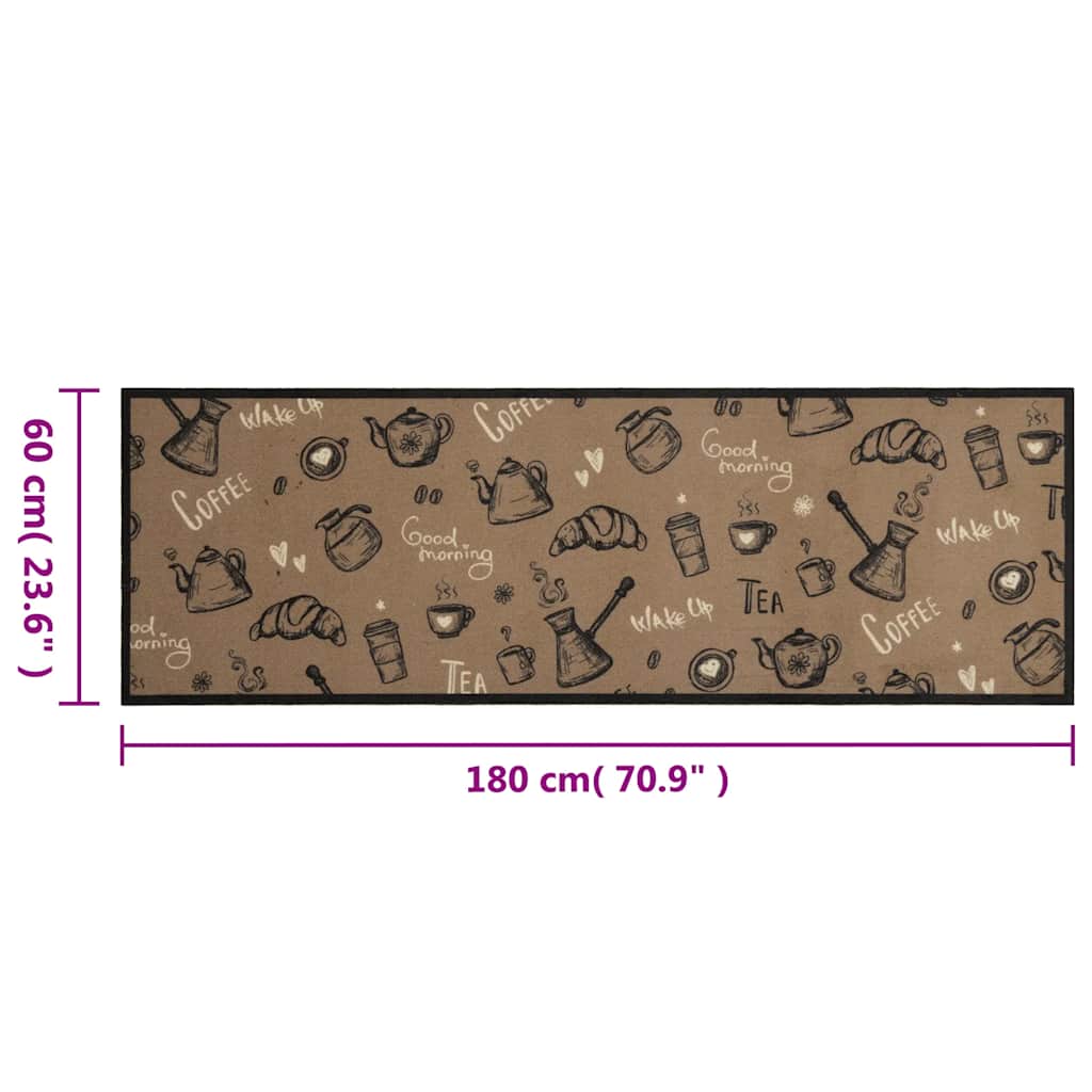 vidaXL Χαλί Κουζίνας Πλενόμενο Καφέ Επιγραφή Morning 60x180εκ. Βελούδο