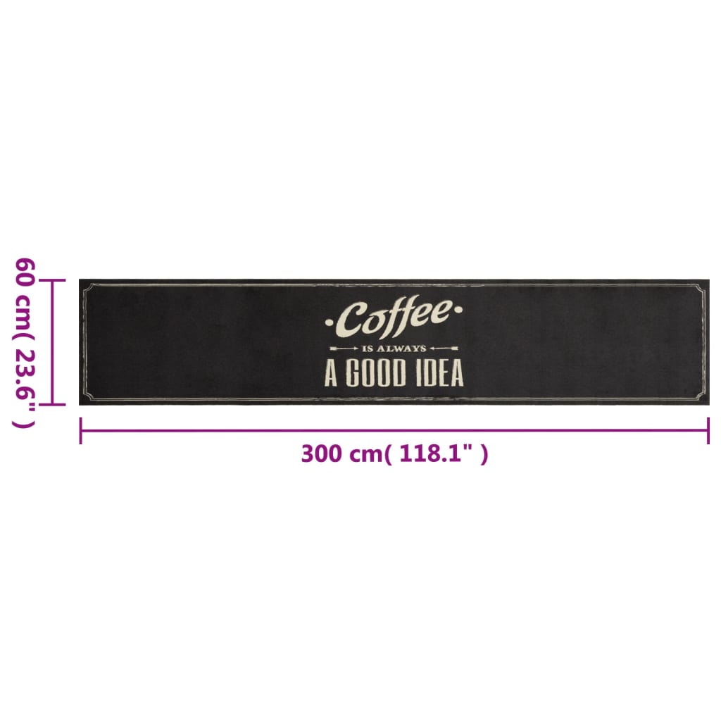 vidaXL Χαλί Κουζίνας Πλενόμενο Επιγραφή Coffee 60x300 εκ. Βελούδο