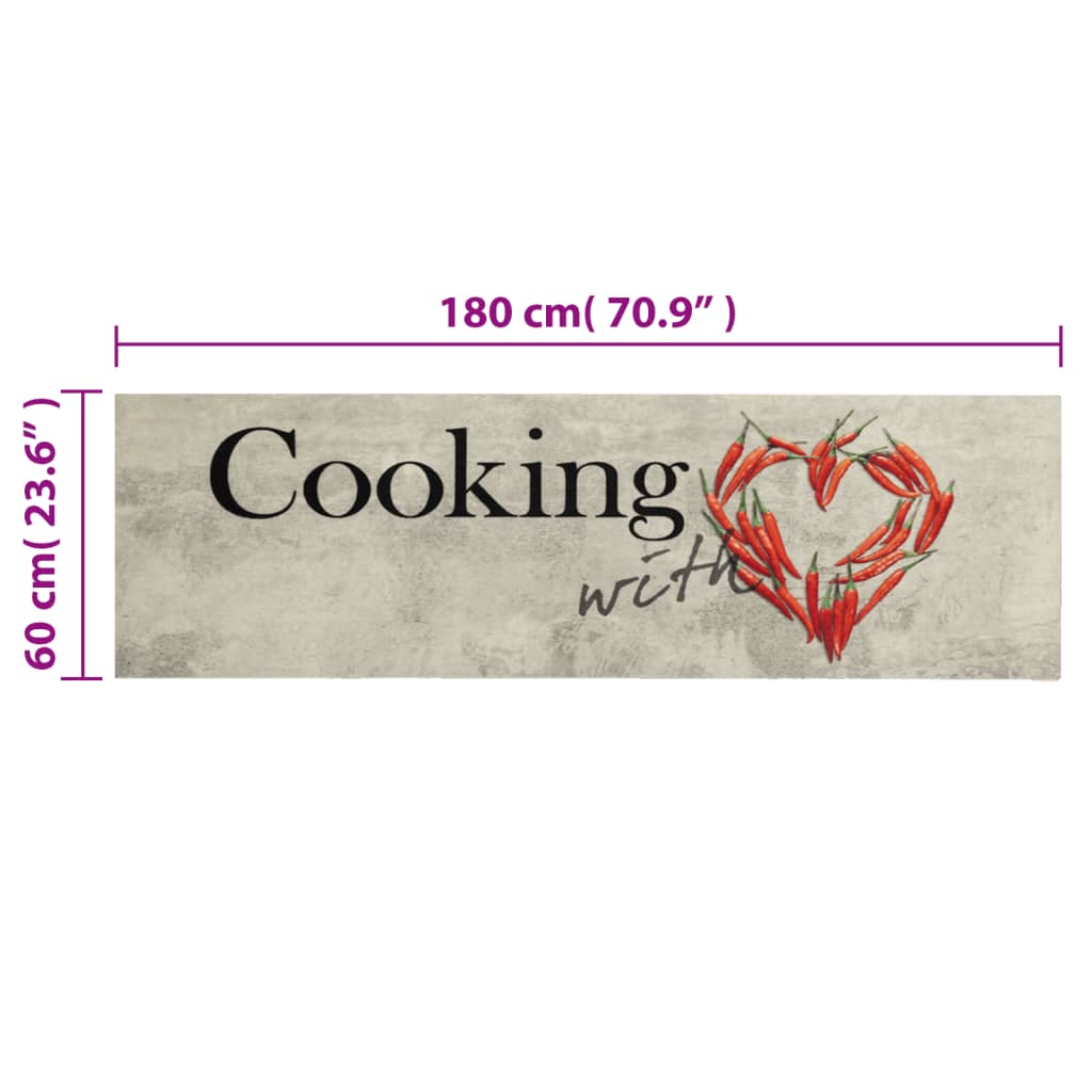 vidaXL Χαλί Κουζίνας Πλενόμενο Επιγρ. Cooking Γκρι 60x180 εκ. Βελούδο