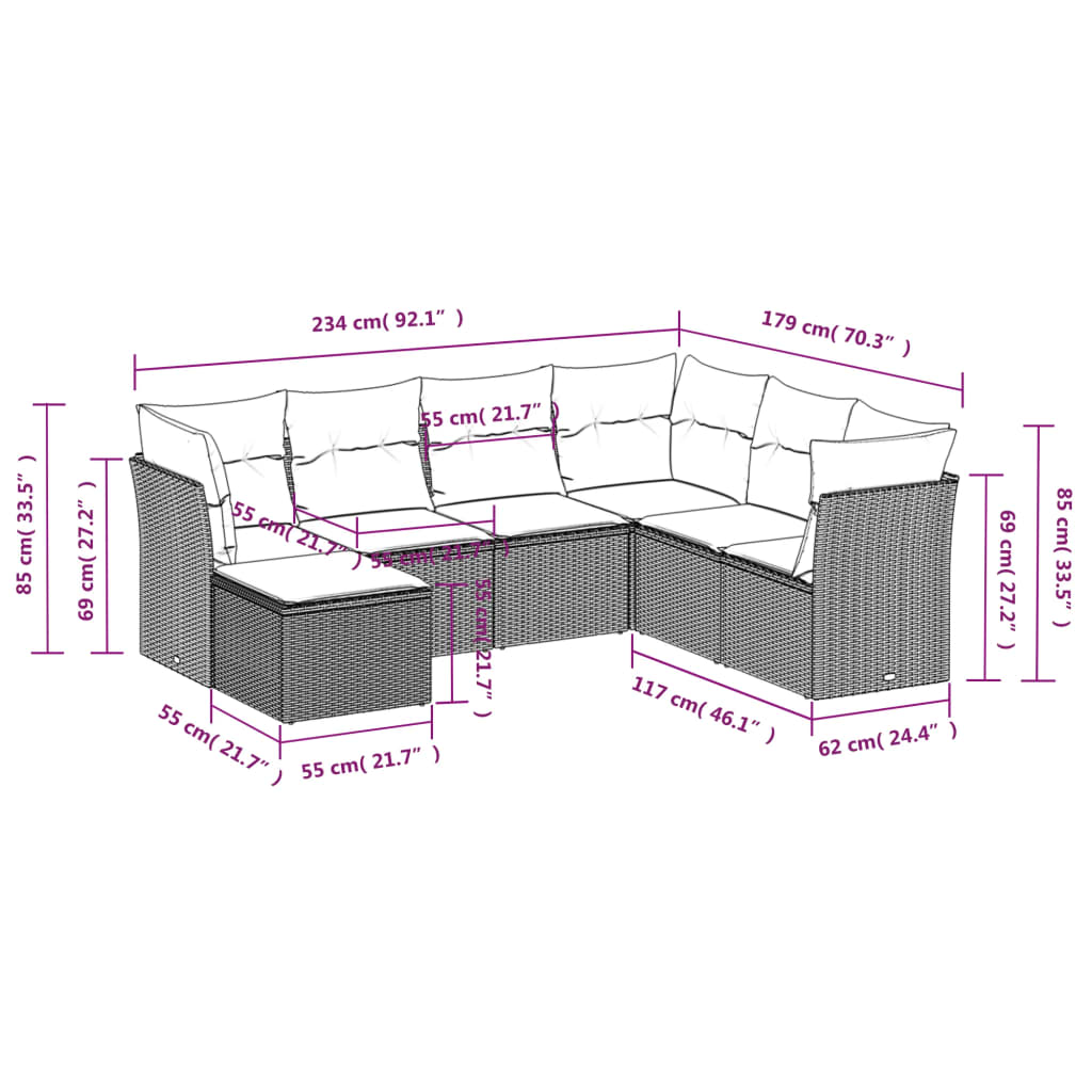vidaXL Σαλόνι Κήπου Σετ 7 τεμ. Μπεζ Συνθετικό Ρατάν με Μαξιλάρια