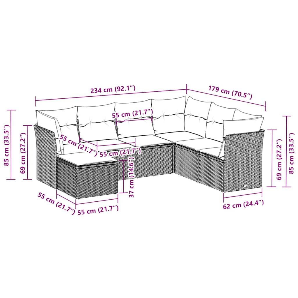 vidaXL Σαλόνι Κήπου Σετ 7 Τεμαχίων Γκρι Συνθετικό Ρατάν με Μαξιλάρια