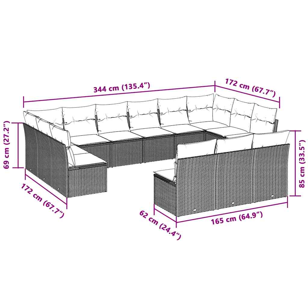 vidaXL Σαλόνι Κήπου 13 Τεμαχίων Γκρι από Συνθετικό Ρατάν με Μαξιλάρια