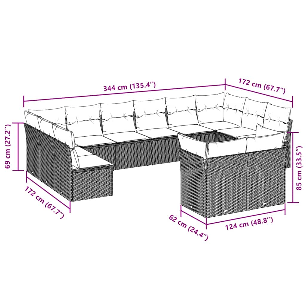 vidaXL Σαλόνι Κήπου 12 Τεμαχίων Αν. Γκρι Συνθετικό Ρατάν με Μαξιλάρια