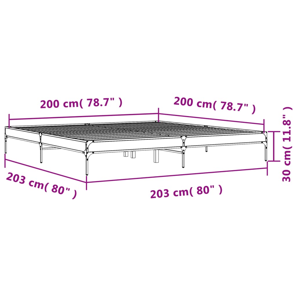 vidaXL Πλαίσιο Κρεβατιού Γκρι Sonoma 200x200 εκ. Επεξ. Ξύλο & Μέταλλο