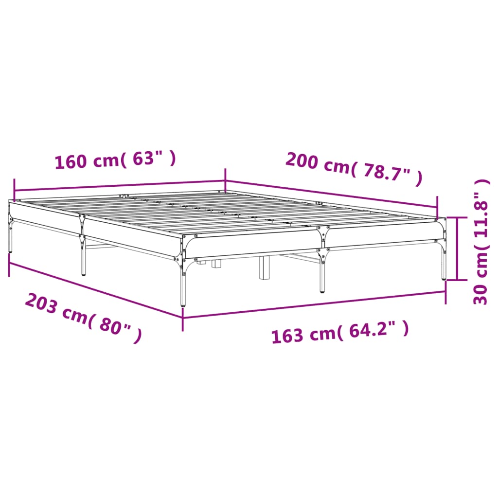 vidaXL Πλαίσιο Κρεβατιού Γκρι Sonoma 160x200 εκ. Επεξ. Ξύλο & Μέταλλο