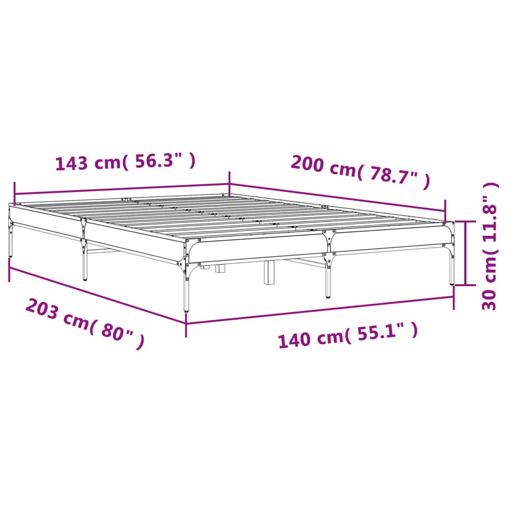 vidaXL Πλαίσιο Κρεβατιού Καφέ Δρυς 140x200 εκ. Επεξ. Ξύλο & Μέταλλο