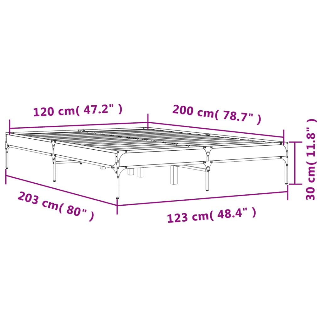vidaXL Πλαίσιο Κρεβατιού Καφέ Δρυς 120x200 εκ. Επεξ. Ξύλο & Μέταλλο