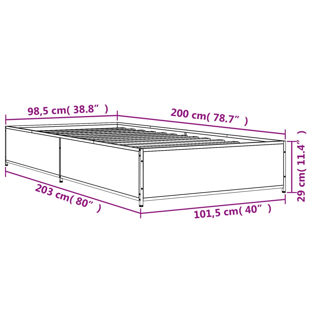 vidaXL Πλαίσιο Κρεβατιού Γκρι Sonoma 100x200 εκ. Επεξ. Ξύλο & Μέταλλο
