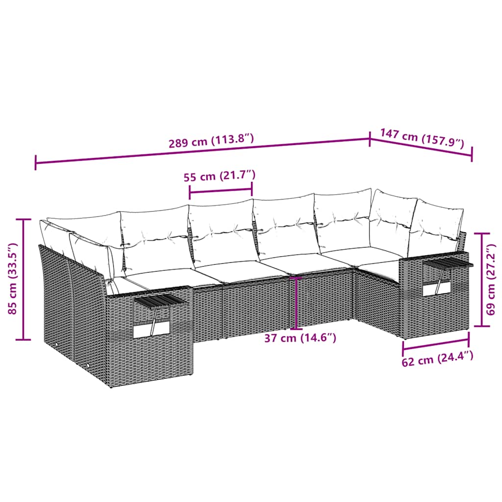 vidaXL Σαλόνι Κήπου Σετ 7 Τεμαχίων Καφέ Συνθετικό Ρατάν με Μαξιλάρια