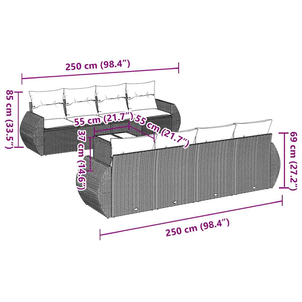 vidaXL Σαλόνι Κήπου Σετ 9 Τεμαχίων Μαύρο από Συνθ. Ρατάν με Μαξιλάρια