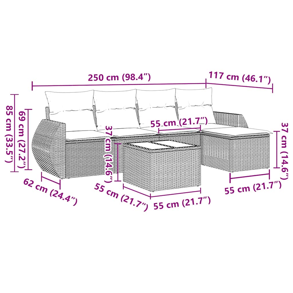 vidaXL Καναπές Κήπου 6 Τεμαχίων Μαύρο από Συνθετικό Ρατάν με Μαξιλάρια