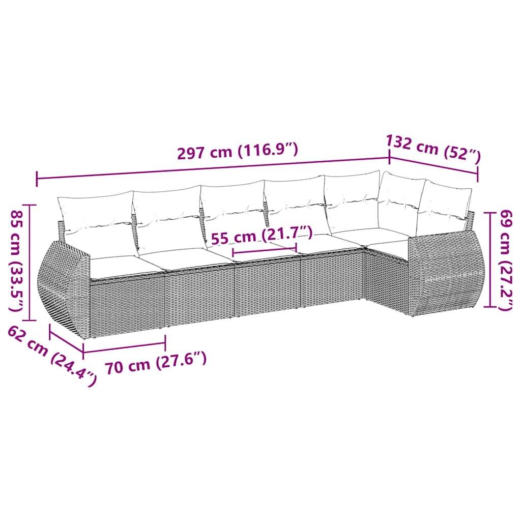 vidaXL Καναπές Κήπου 6 Τεμαχίων Μαύρο από Συνθετικό Ρατάν με Μαξιλάρια