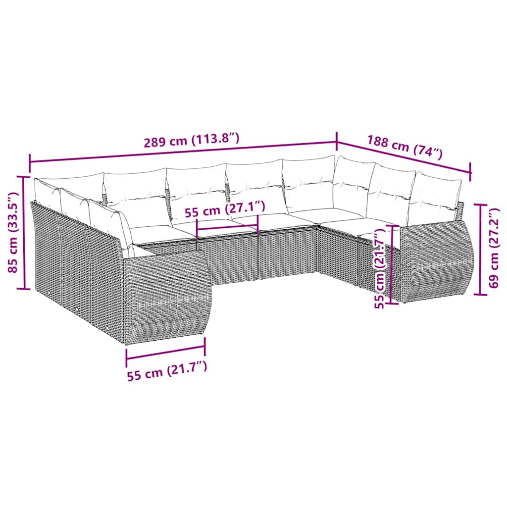 vidaXL Σαλόνι Κήπου Σετ 9 Τεμαχίων Μαύρο από Συνθ. Ρατάν με Μαξιλάρια