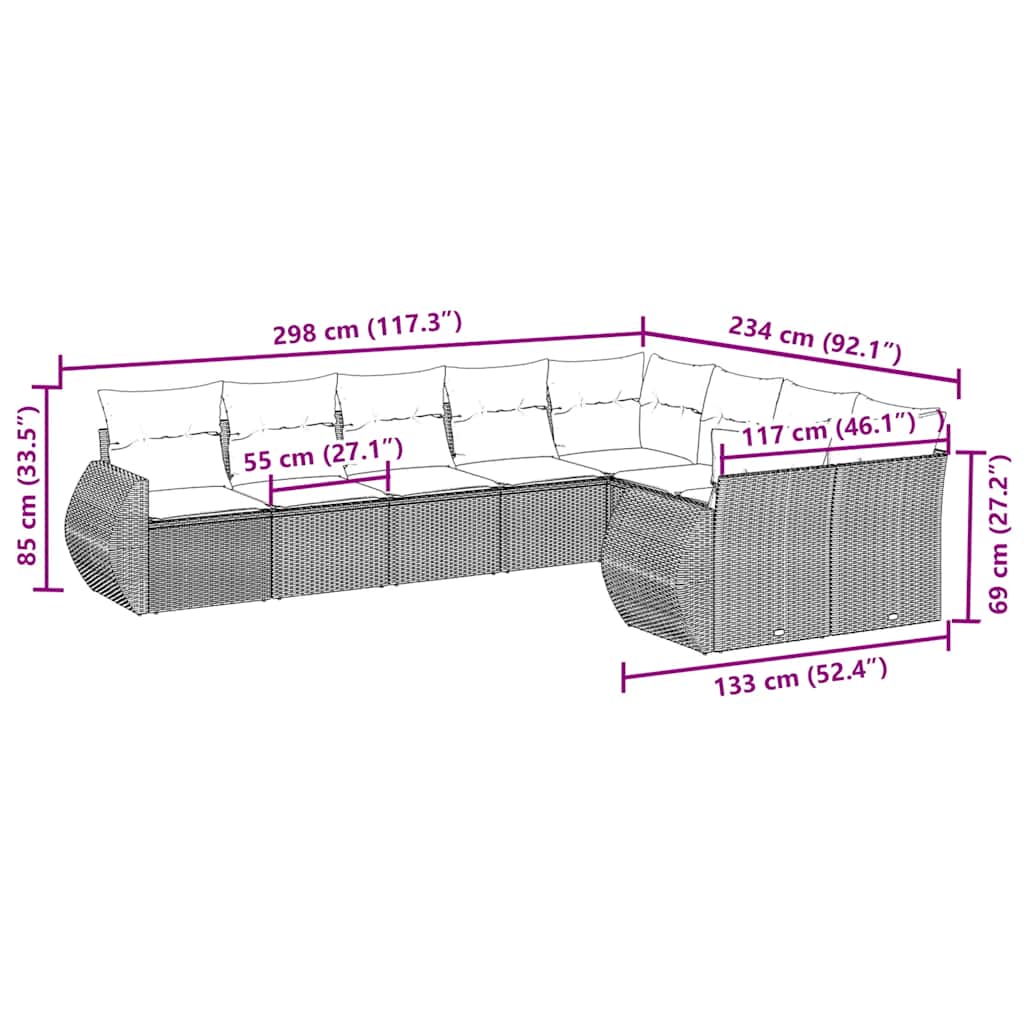 vidaXL Σαλόνι Κήπου Σετ 9 Τεμαχίων Μαύρο από Συνθ. Ρατάν με Μαξιλάρια