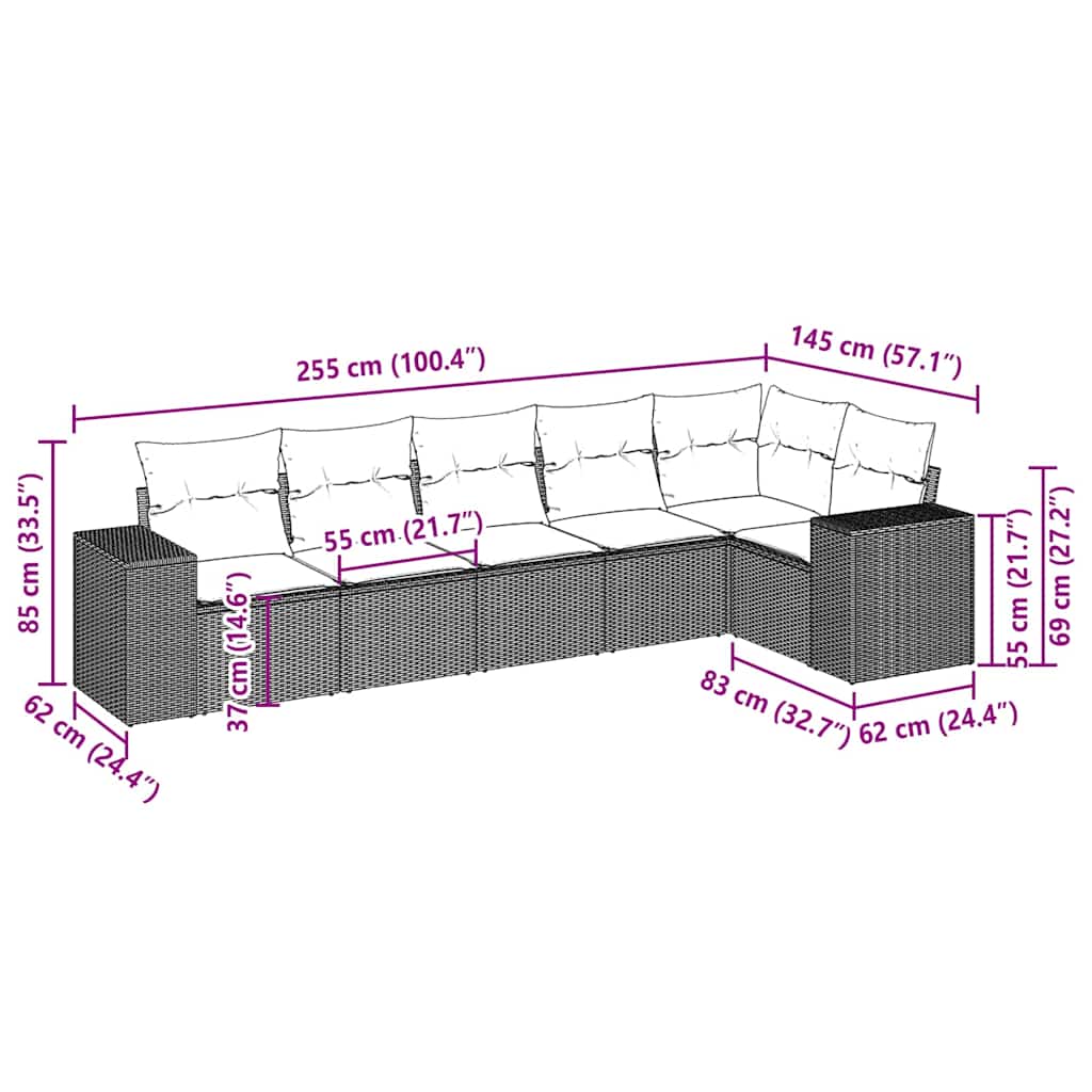 vidaXL Σαλόνι Κήπου Σετ 6 Τεμαχίων Γκρι Συνθετικό Ρατάν με Μαξιλάρια