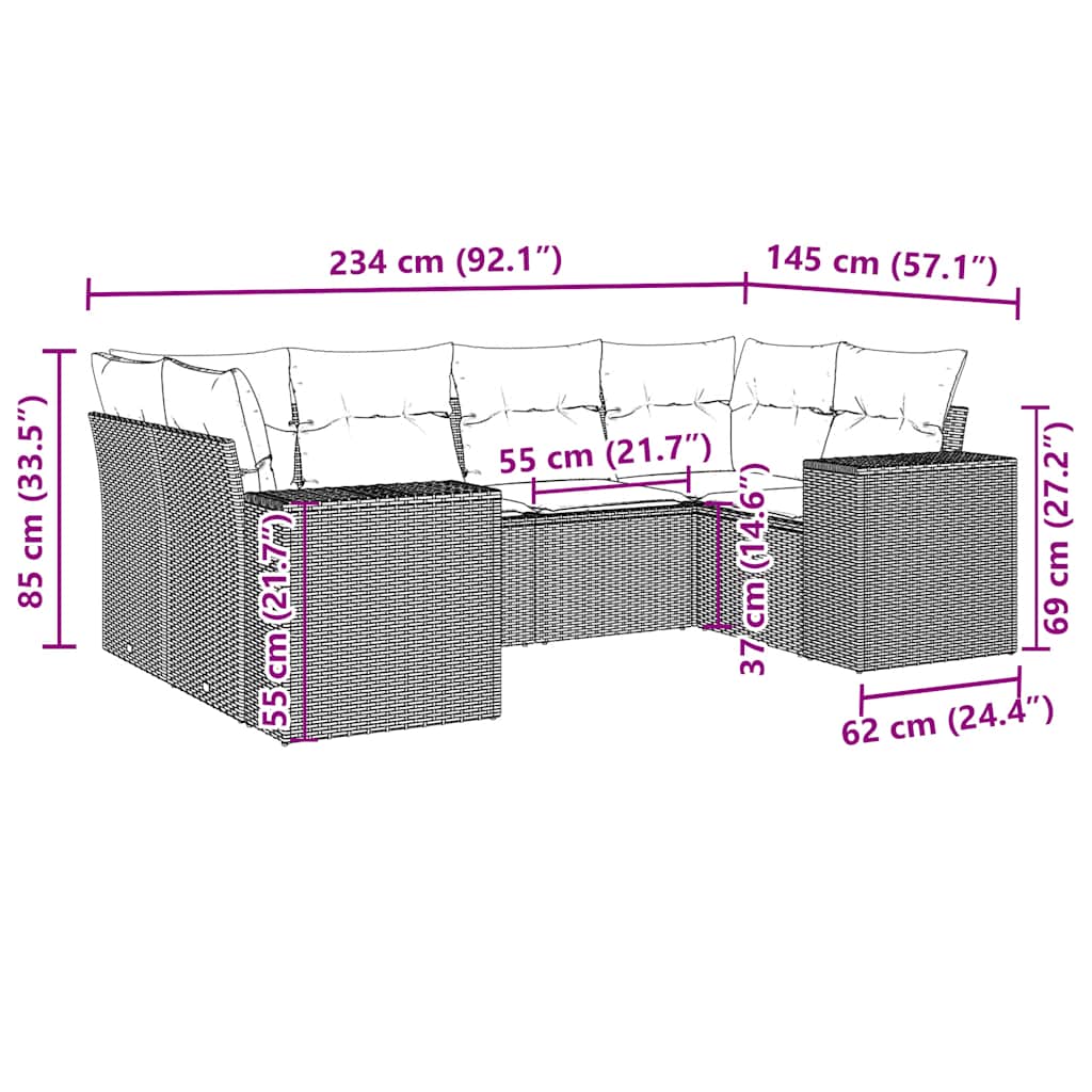 vidaXL Καναπές Κήπου 6 Τεμαχίων Μαύρο από Συνθετικό Ρατάν με Μαξιλάρια