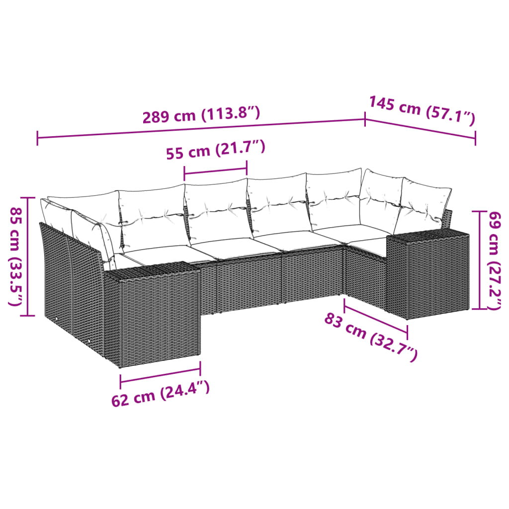 vidaXL Σετ Σαλονιού Κήπου 7 τεμ. Γκρι Συνθετικό Ρατάν με Μαξιλάρια