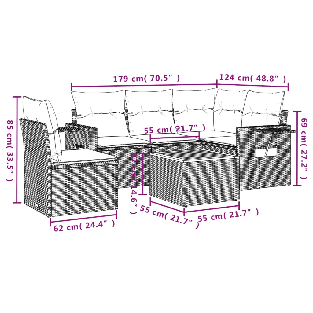 vidaXL Καναπές Κήπου 6 Τεμαχίων Μαύρο από Συνθετικό Ρατάν με Μαξιλάρια