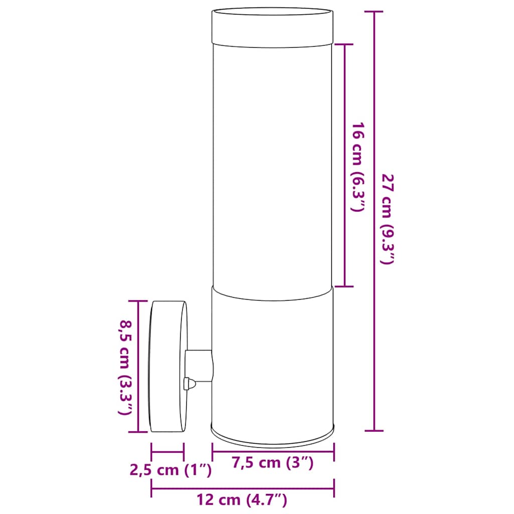 vidaXL Εξωτερικά Φωτιστικά Τοίχου 2 pcs Ασημί 12 x 7.5 x 27 εκ