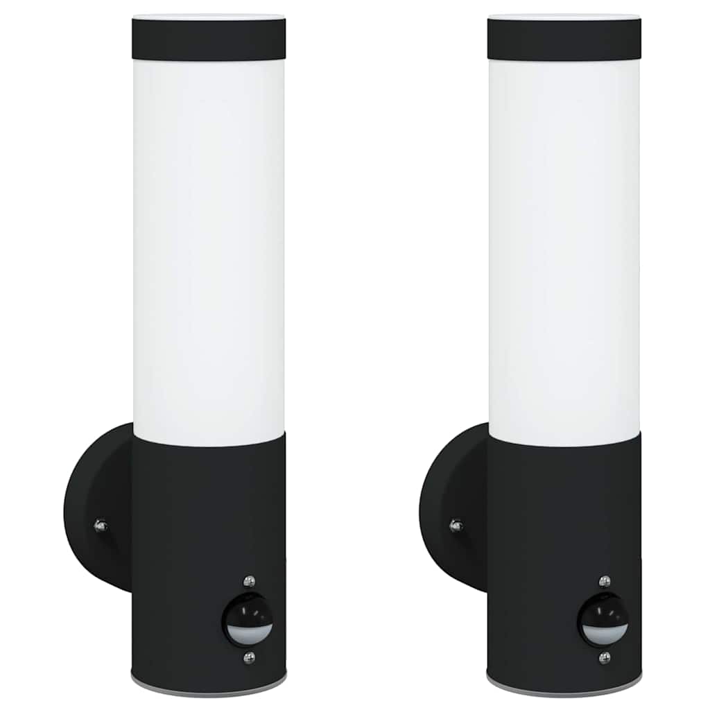 vidaXL Εξωτερικά Φωτιστικά Τοίχου 2 pcs Μαύρο 12 x 7.5 x 29 εκ
