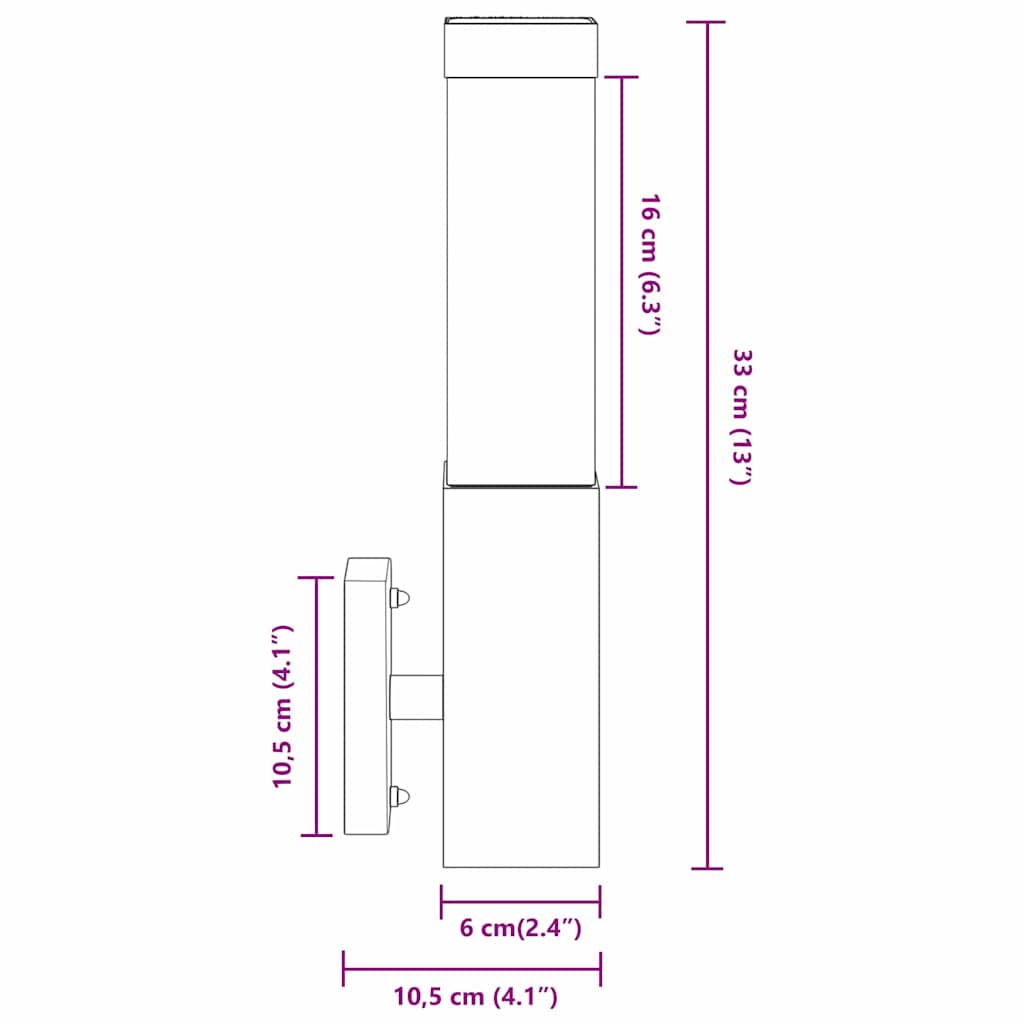 vidaXL Εξωτερικά Φωτιστικά Τοίχου 2 pcs Ασημί 10.5 x 6 x 35 εκ.