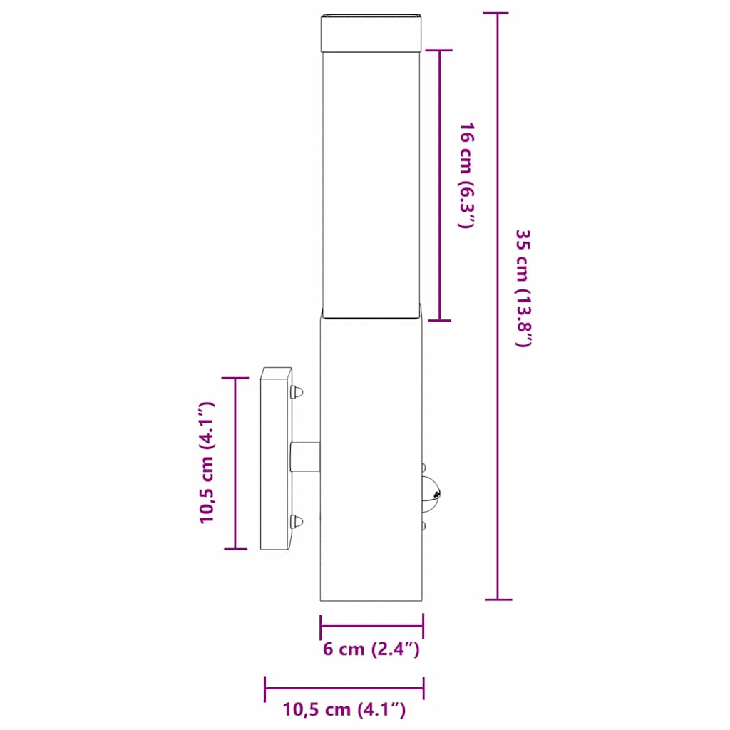 vidaXL Εξωτερικά Φωτιστικά Τοίχου 2 pcs Ασημί 10.5 x 6 x 35 εκ.