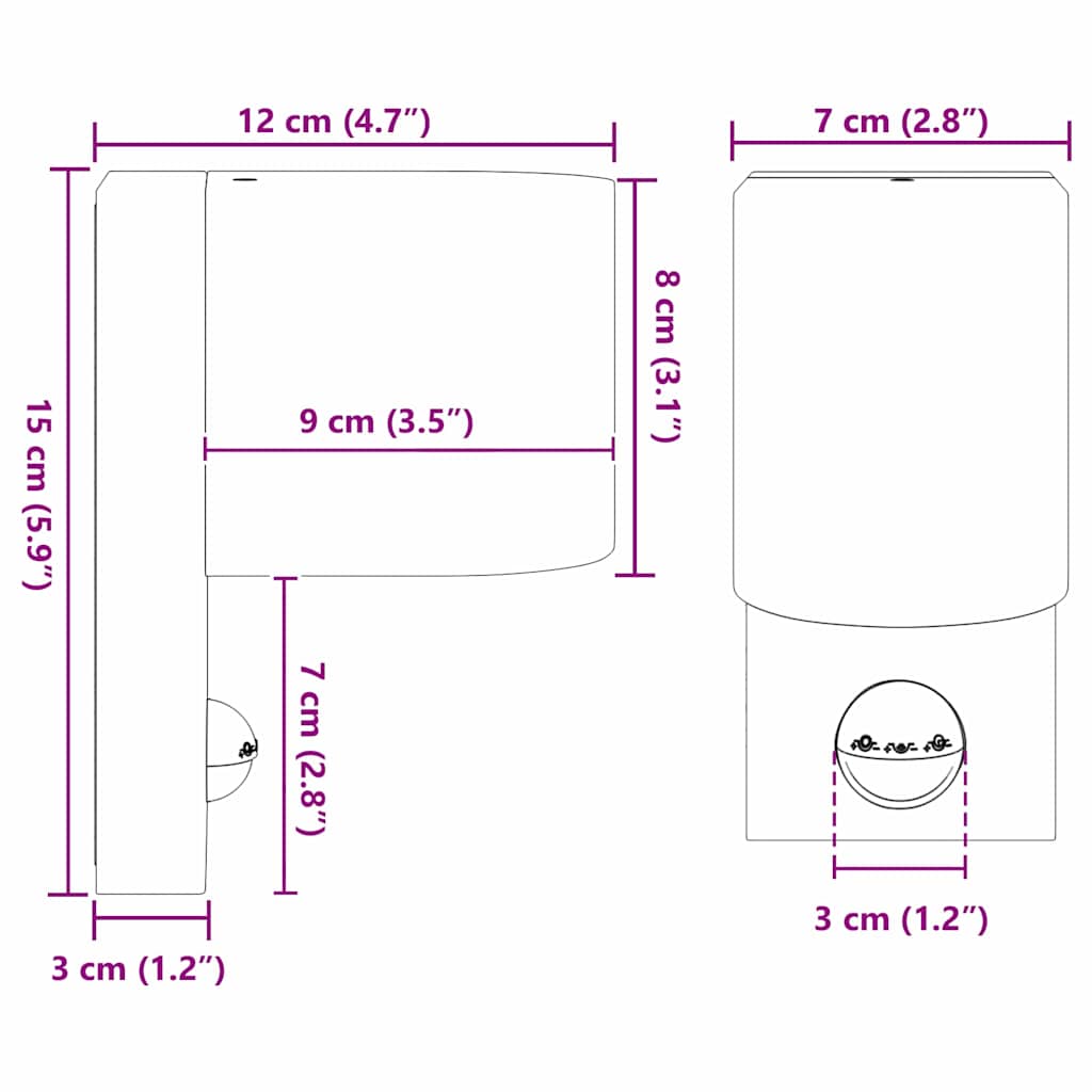 vidaXL Εξωτερικά Φωτιστικά Τοίχου 2 pcs Μαύρο 12 x 7 x 15 εκ.