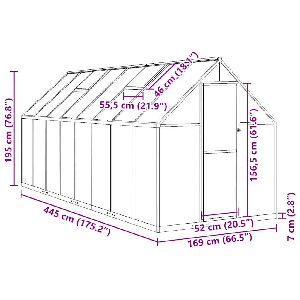 vidaXL Θερμοκήπιο με Πλαίσιο Βάσης Ανθρακί 445x169x195 εκ. Αλουμίνιο