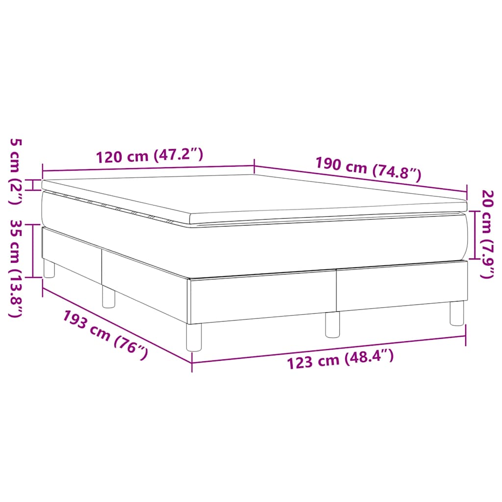 vidaXL Κρεβάτι Boxspring με Στρώμα Σκούρο Γκρι 120x190 εκ Υφασμάτιν