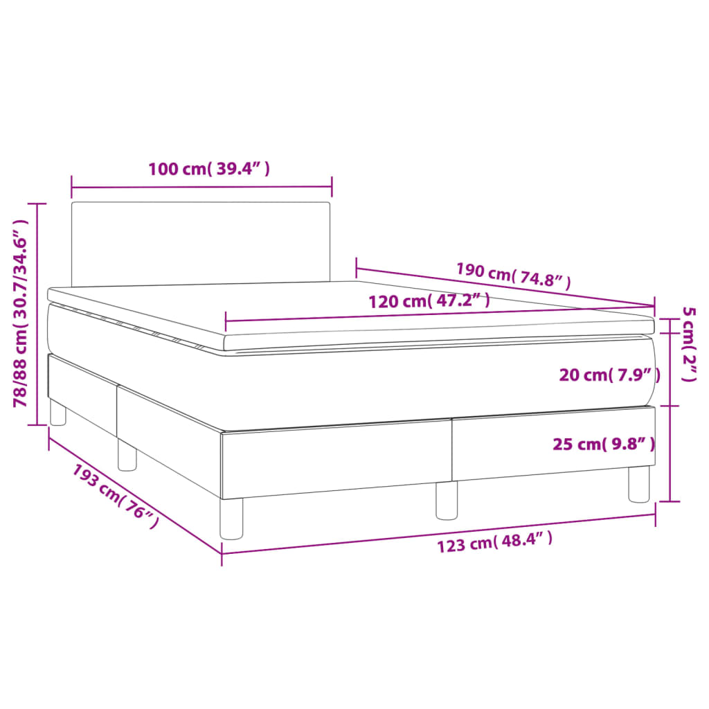 vidaXL Κρεβάτι Boxspring με Στρώμα Σκούρο Καφέ 120x190 εκ Υφασμάτινο