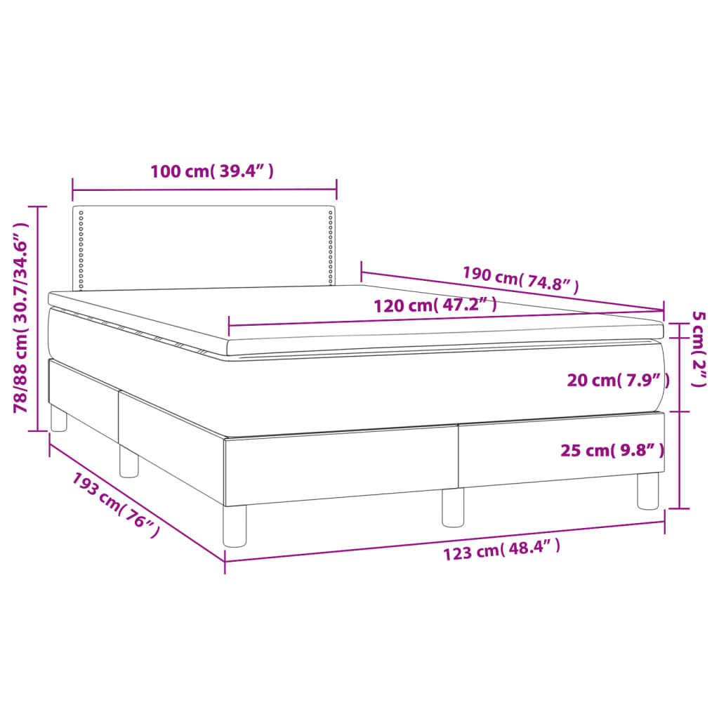 vidaXL Κρεβάτι Boxspring με Στρώμα Ανοιχτό Γκρι 120x190 εκ. Υφασμάτινο