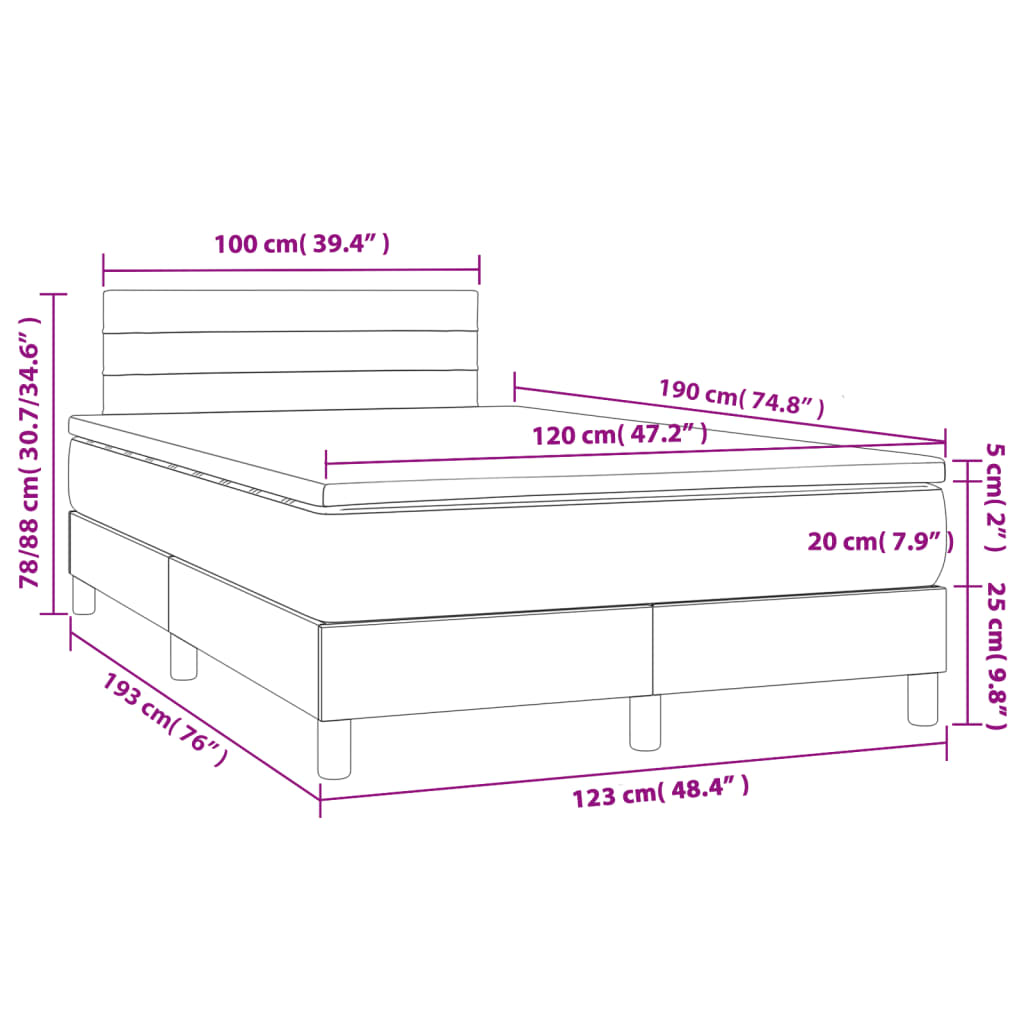 vidaXL Κρεβάτι Boxspring με Στρώμα Μπλε 120x190 εκ. Υφασμάτινο
