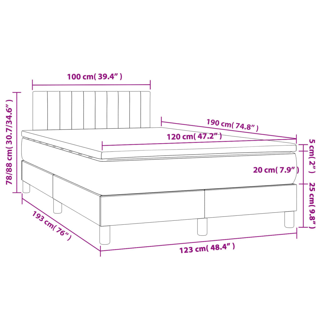 vidaXL Κρεβάτι Boxspring με Στρώμα Μαύρο 120x190 εκ. Υφασμάτινο
