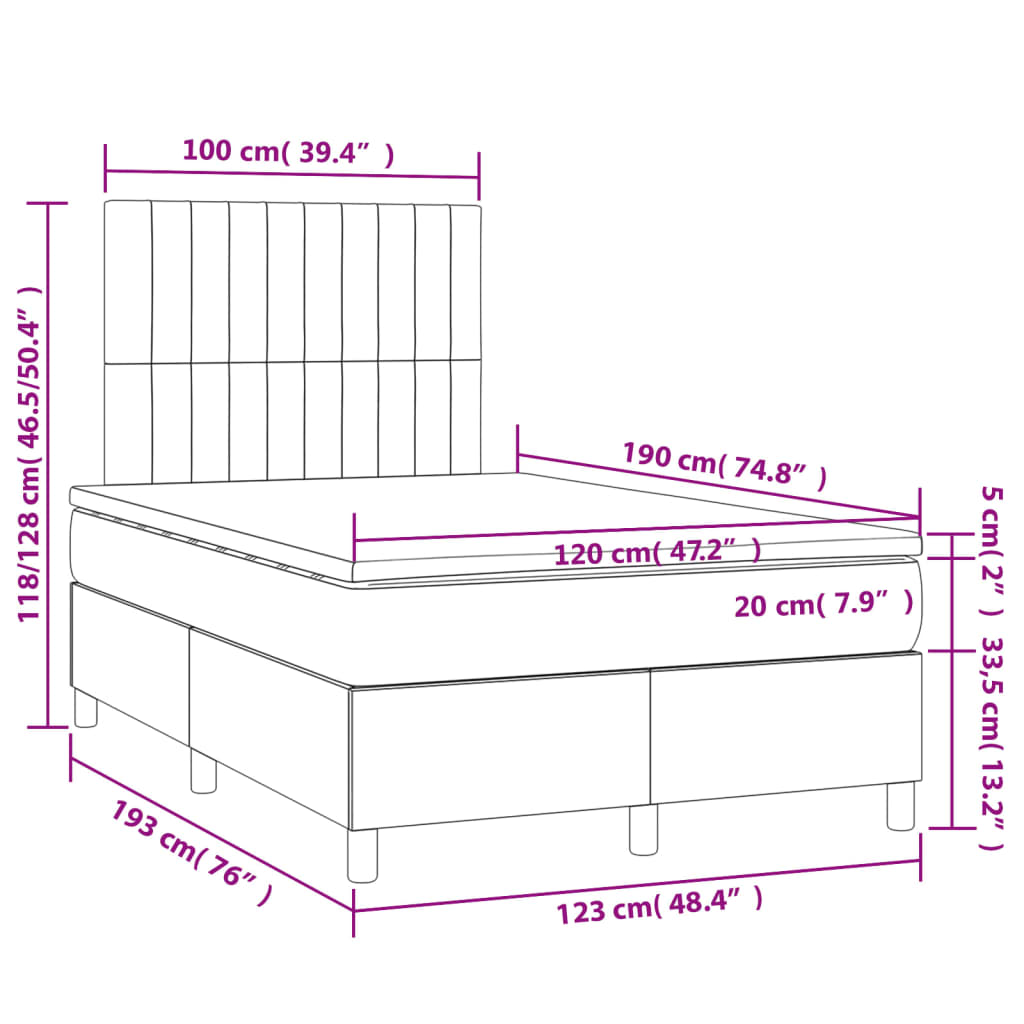 vidaXL Κρεβάτι Boxspring με Στρώμα Taupe 120x190 εκ. Υφασμάτινο