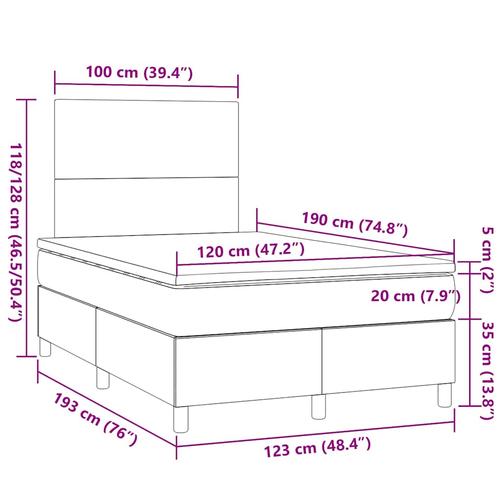 vidaXL Κρεβάτι Boxspring με Στρώμα Σκούρο Γκρι 120x190 εκ Υφασμάτινο