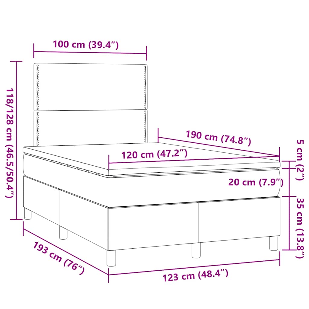 vidaXL Κρεβάτι Boxspring με Στρώμα Μπλε 120x190 εκ. Υφασμάτινο
