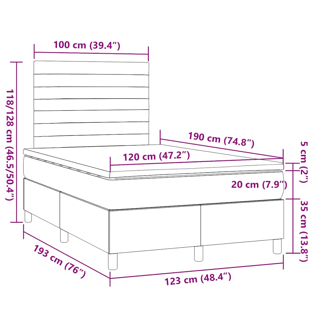 vidaXL Κρεβάτι Boxspring με Στρώμα Σκούρο Γκρι 120x190 εκ Υφασμάτινο