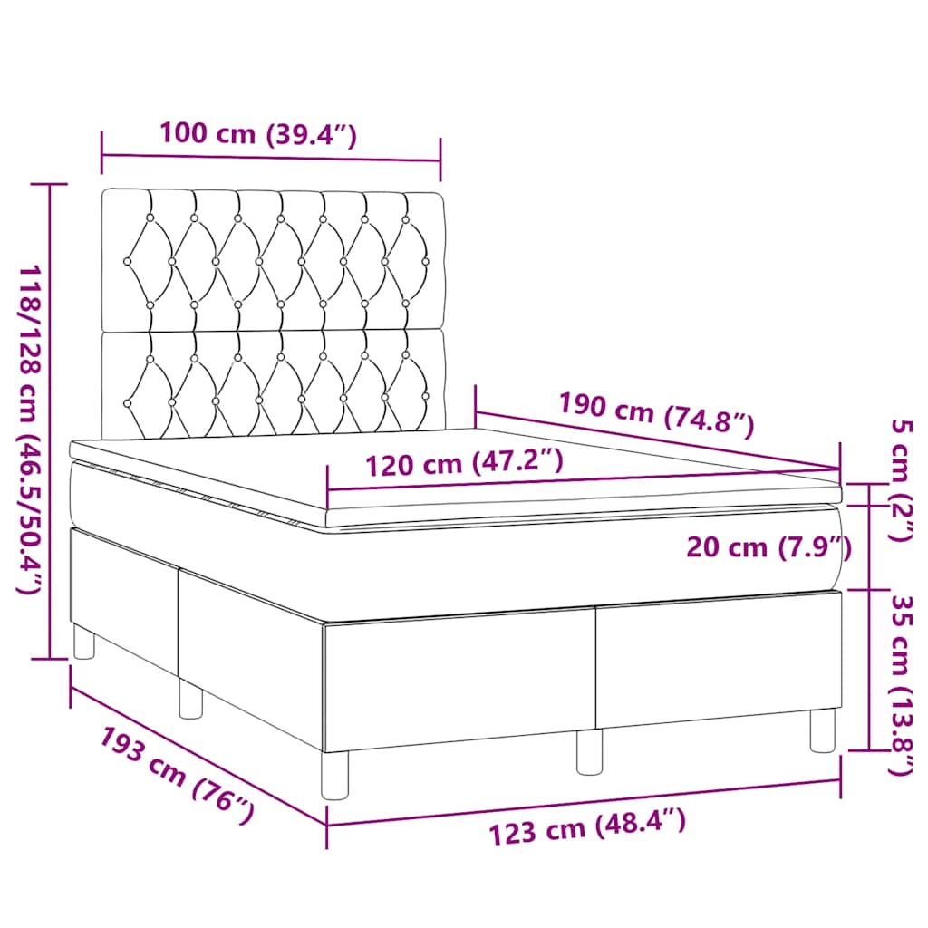 vidaXL Κρεβάτι Boxspring με Στρώμα Κρεμ 120x190 εκ. Υφασμάτινο