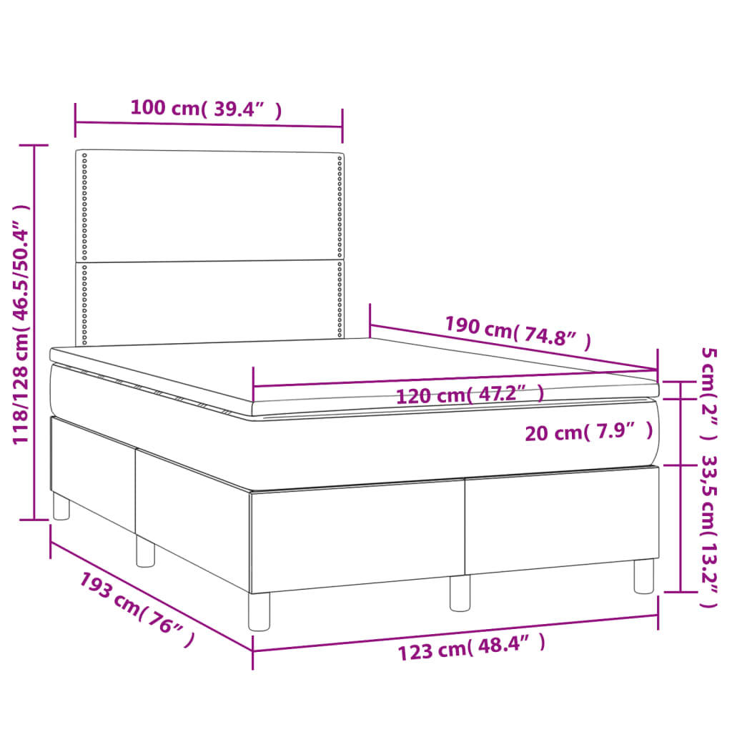 vidaXL Κρεβάτι Boxspring με Στρώμα Γκρι 120x190εκ. από Συνθετικό Δέρμα