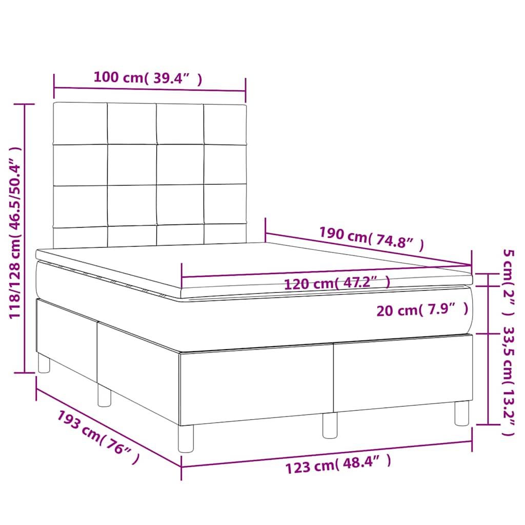 vidaXL Κρεβάτι Boxspring με Στρώμα Σκούρο Μπλε 120x190 εκ. Βελούδινο