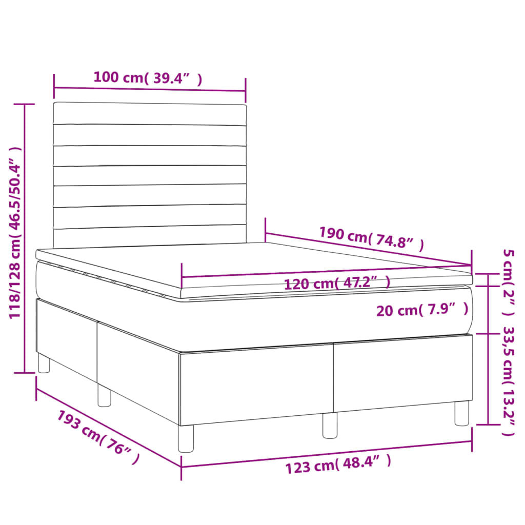 vidaXL Κρεβάτι Boxspring με Στρώμα Σκούρο Μπλε 120x190 εκ. Βελούδινο