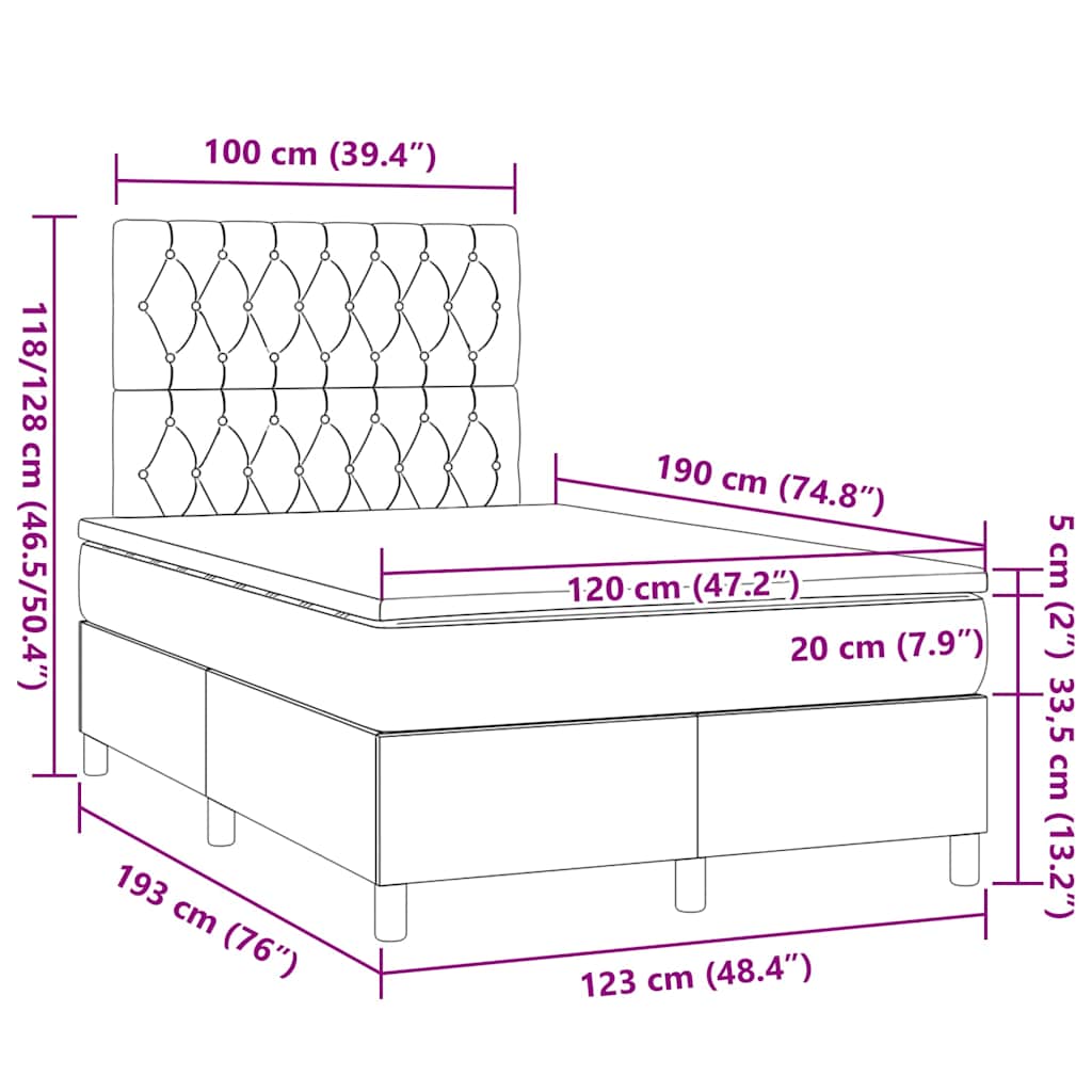vidaXL Κρεβάτι Boxspring με Στρώμα Σκούρο Πράσινο 120x190εκ. Βελούδινο