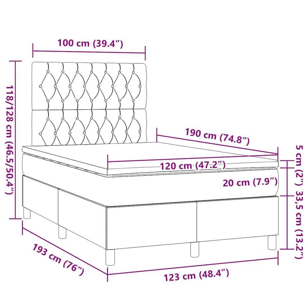 vidaXL Κρεβάτι Boxspring με Στρώμα Σκούρο Μπλε 120x190 εκ. Βελούδινο