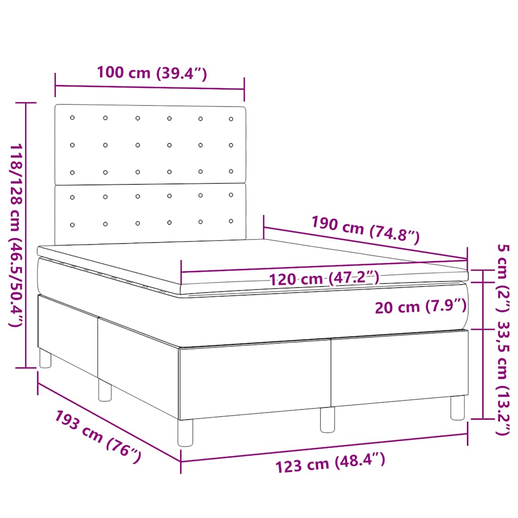 vidaXL Κρεβάτι Boxspring με Στρώμα Σκούρο Μπλε 120x190 εκ. Βελούδινο