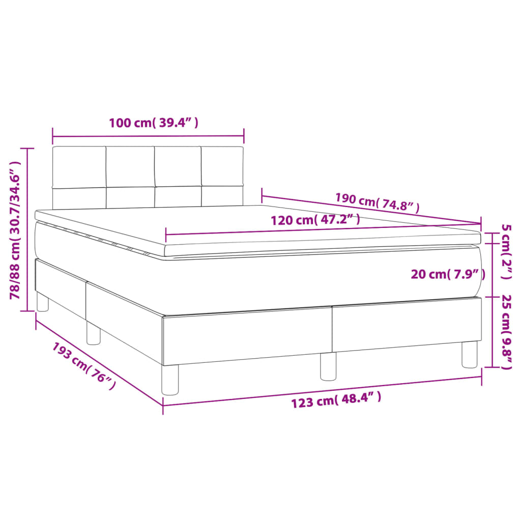 vidaXL Κρεβάτι Boxspring με Στρώμα & LED Σκ.Καφέ 120x190εκ. Υφασμάτινο